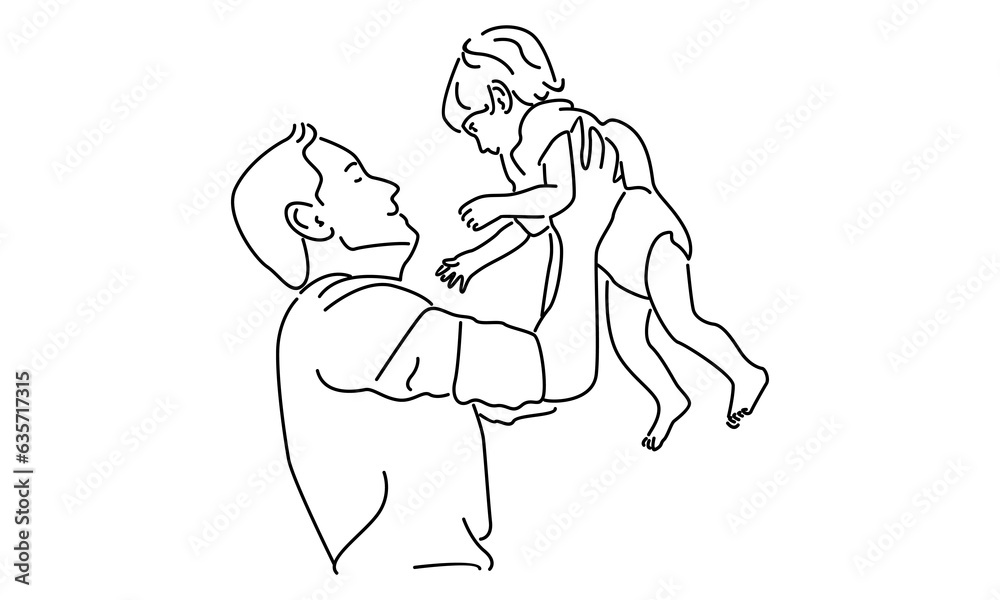 line art of father holding happy son up in air line art of father holding happy son up in air