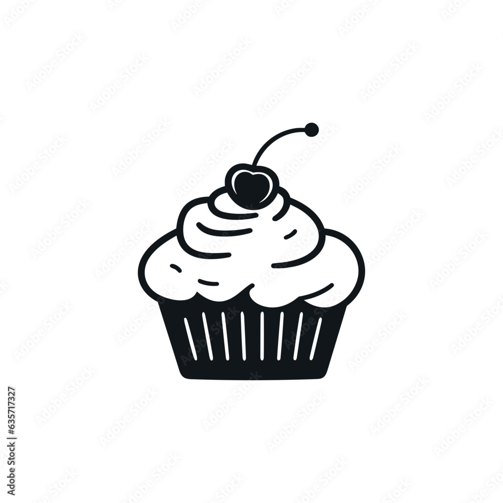 Simple Handdrawn Cupcake With Berry Simple Handdrawn Cupcake With Berry
