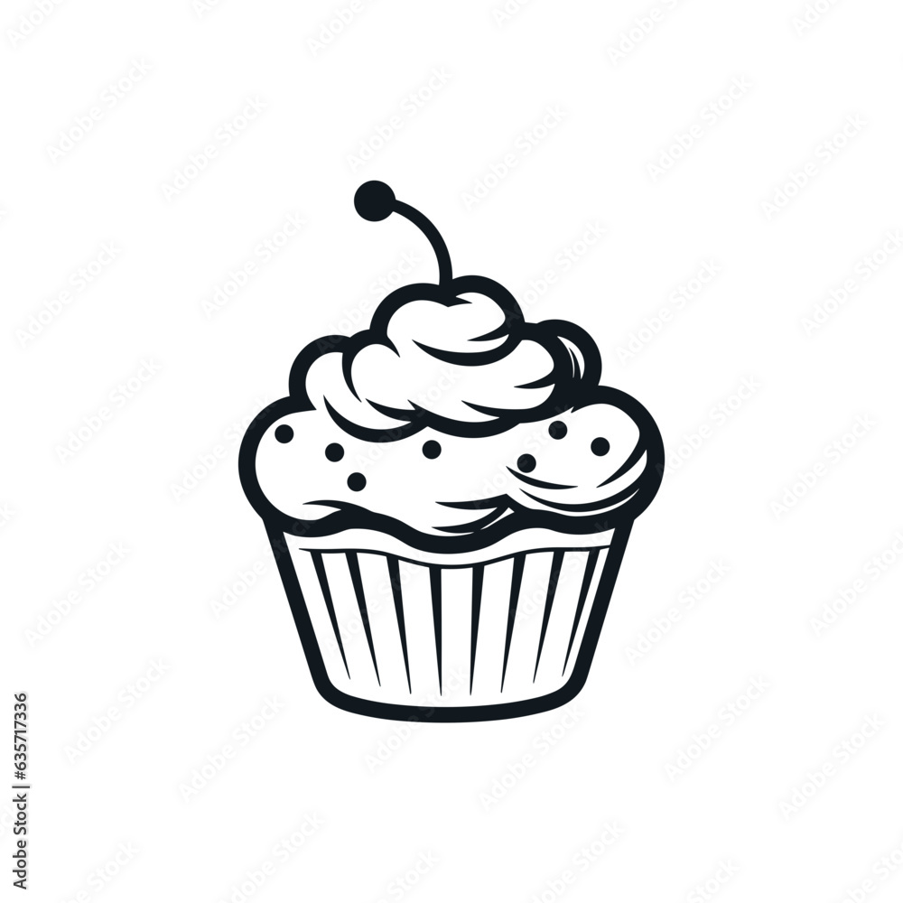 Simple Handdrawn Cupcake With Berry Simple Handdrawn Cupcake With Berry