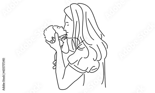 line art of woman hold her baby. Happy Mother day