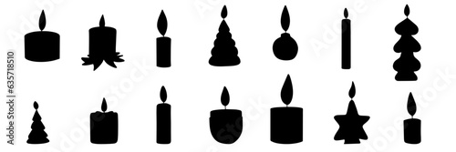 Collection of Christmas candles silhouette. Candle silhouette for Christmas holiday. Vector illustration.