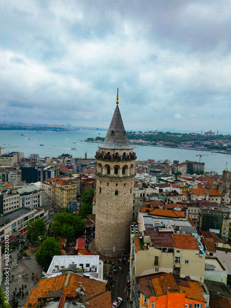 rooftops of istanbul galata - shot from drone flight