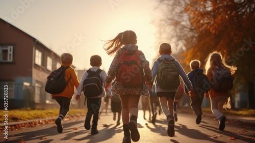 group of students run to go school with sun set light  © MAXXIMA Graphica