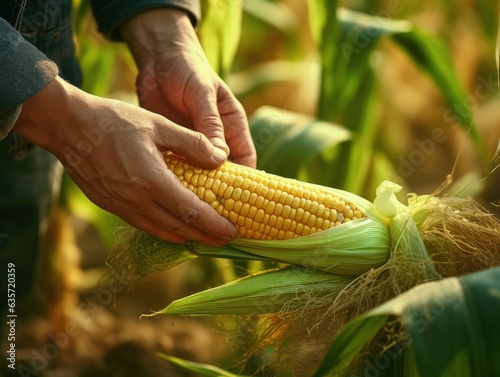 Hand Picking fresh corn in field when harvest 