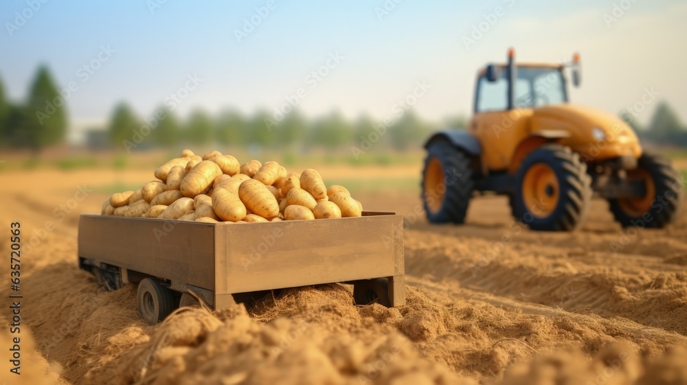 potatoes from the harvest in a wooden box 