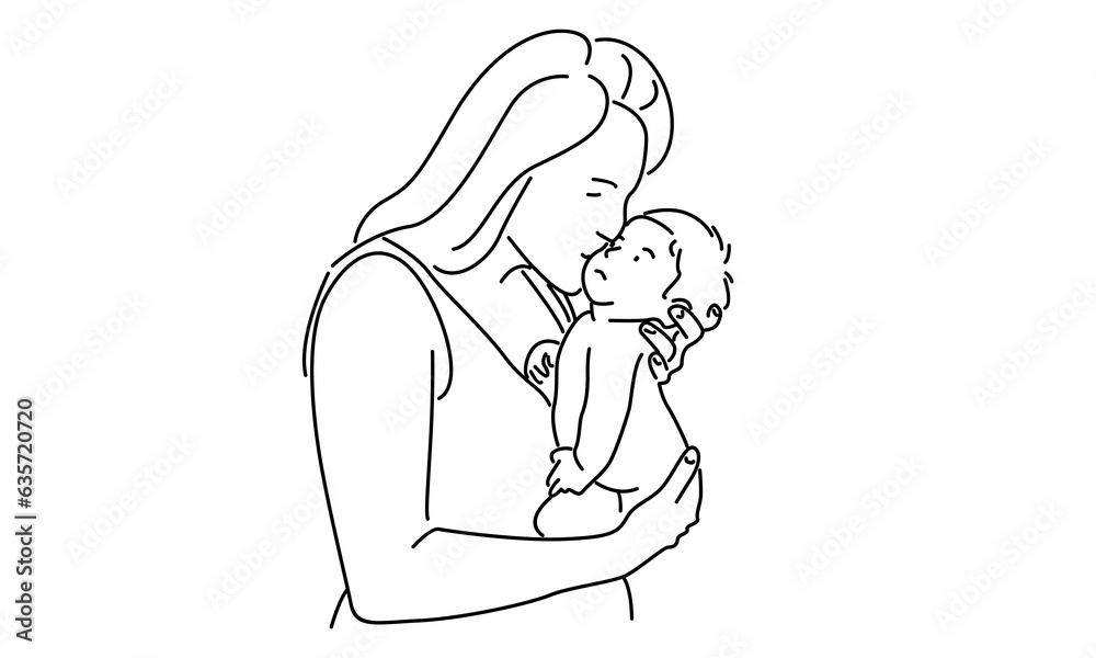 line art of woman hold her baby. Happy Mother day line art of woman hold her baby. Happy Mother day