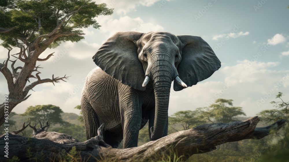 Fototapeta premium An elephant walking near tree, giant elephant animal