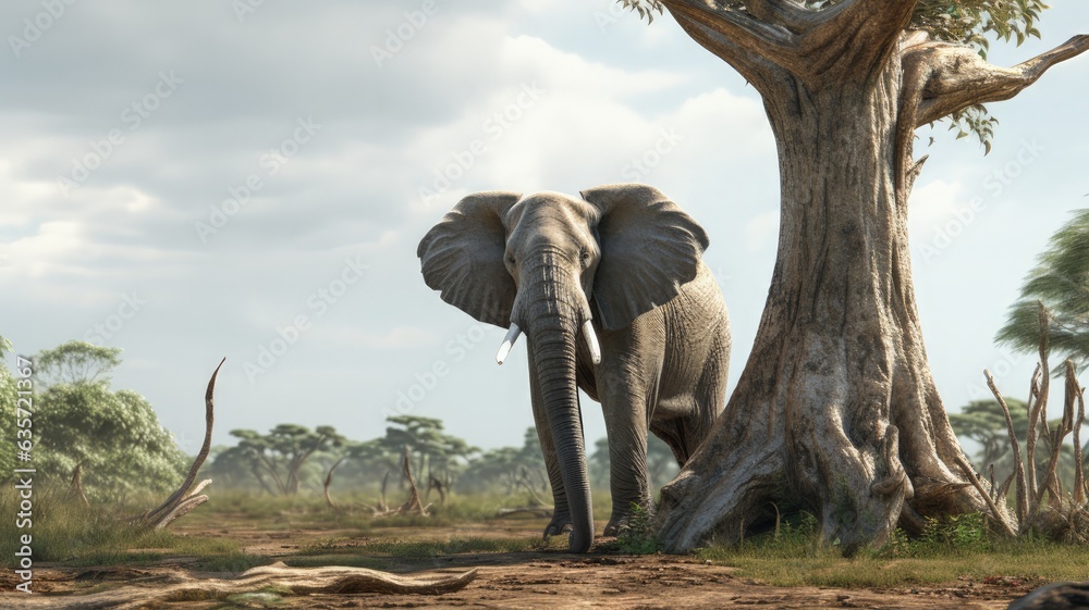 Fototapeta premium elephant in the savannah very big elephant nature wildlife landscape