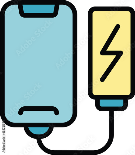 Full charging phone icon outline vector. Power charger. Solar electricity color flat