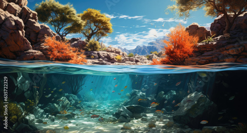 Underwater view of beautiful coral reef and tropical fish. Underwater world. created by generative AI technology. © hakule
