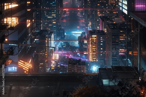 cyberpunk futuristic city street with neon light glow. 4k wallpaper background. Abstract illustration.
