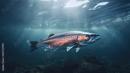 Salmon fish on under water