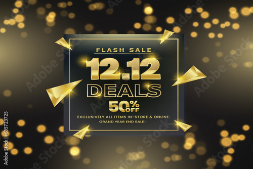 12.12 Shopping festival sale banner with gold element on dark background. Mega deals year-end grand sale mega sale banner. 1212 discount sale day shopping festival banner sale background