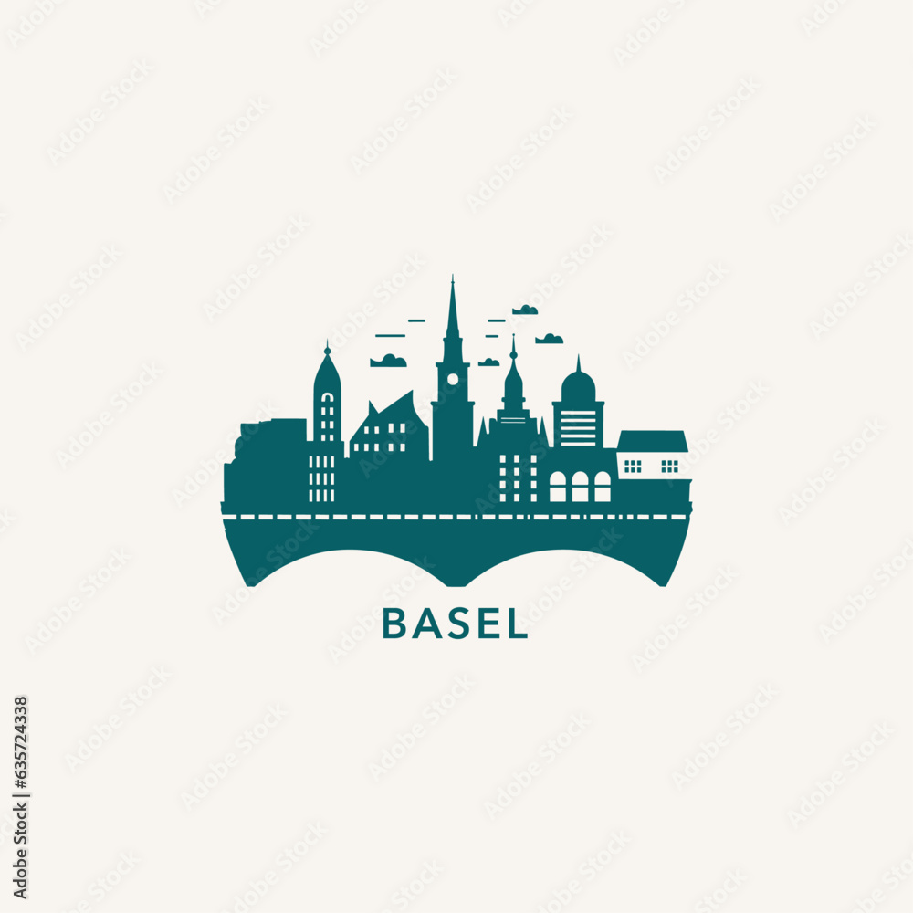 Switzerland Basel cityscape skyline city panorama vector flat modern logo icon. Basel-Stadt canton emblem idea with landmarks and building silhouettes, isolated graphic