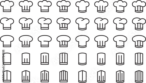 モノクロのコック帽のベクターイラストセット