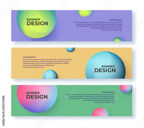 Abstract minimal header design template collection. 3d spheres horizontal banner set