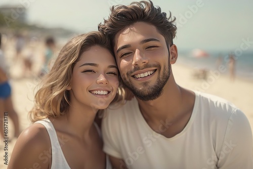 portrait of a young couple smiling on a summer day