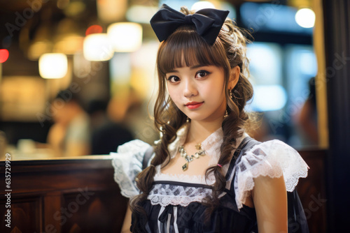 Young girl working in a maid cafe