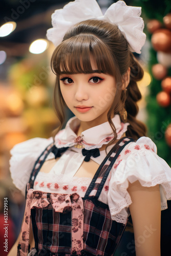 Young girl working in a maid cafe