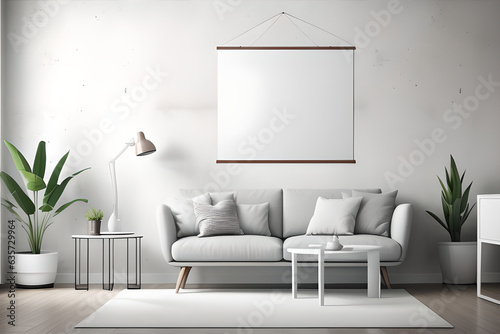 White blank poster on concrete wall  living room background