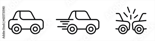 Car icon set. Car icon line. Car icon sign and symbol. car accident. Vector illustration.