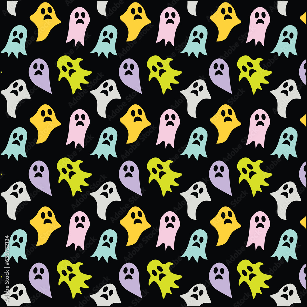 Naklejka premium Halloween seamless pattern with colorful ghosts