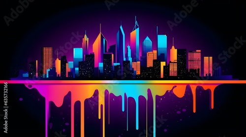 City colorful liquid acrylic paint, colored, bright iridescent evening sunset © bravissimos