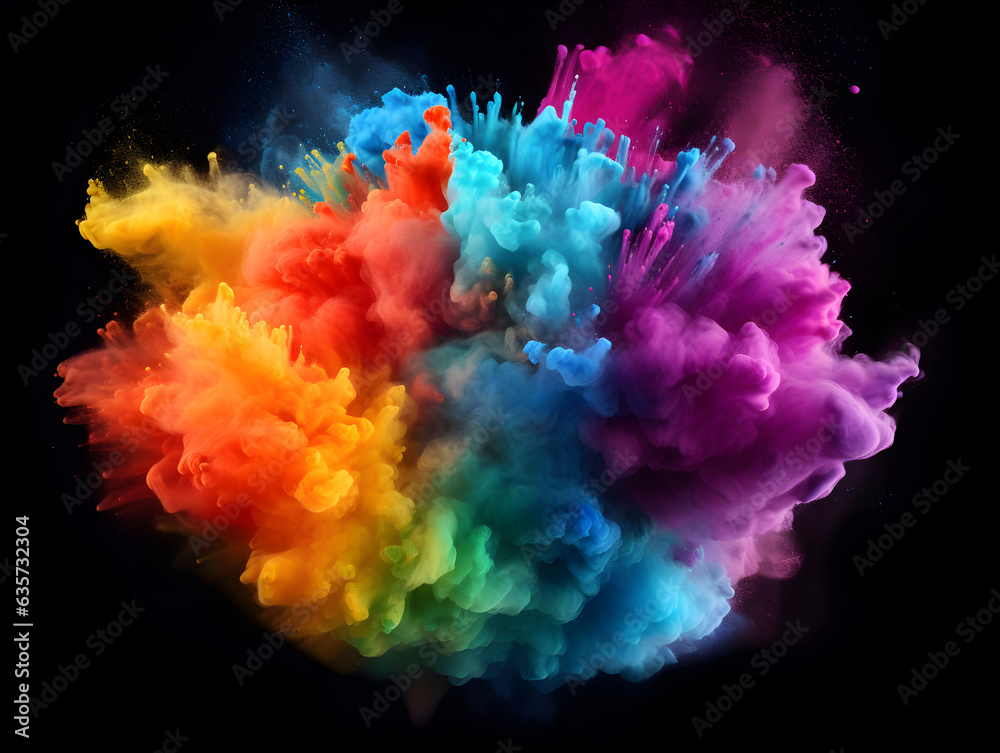 abstract  powder splatted background.Colorfull powder explosion on black background. Colored cloud. Colorful dust explode