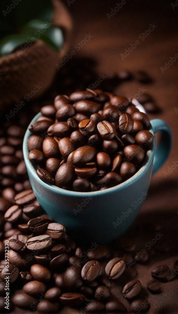 Fototapeta premium coffee beans with a mug