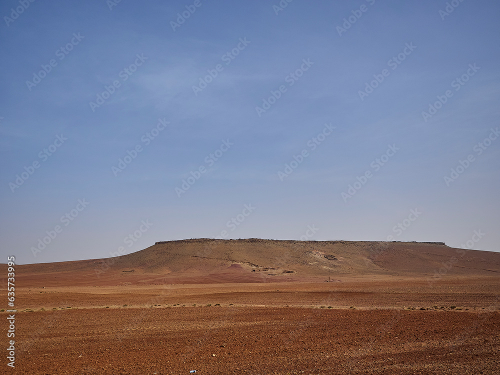 Dry and arid deserted region in a desert landscape in the mountains of Morocco.