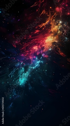 Vibrant colorful explosion of color paint, isolated black background, abstract splash design wallpape © bravissimos