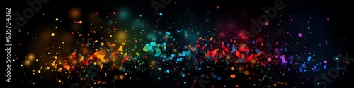 Vibrant colorful explosion of color paint, isolated black background, abstract splash design wallpape photo