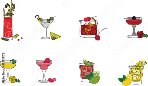 Alcohol drinks line art illustration. Vector illustration Caipirinha