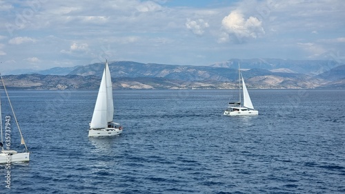 sail sailing ship on the blue sea in greece