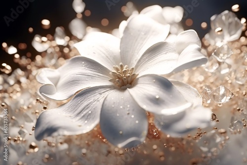 Beautiful flower on bokeh background with copy space.. Аbstract background with bokeh defocused lights. Glittering lights background. 3D rendering