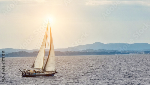 sail sailing ship on the blue sea in greece