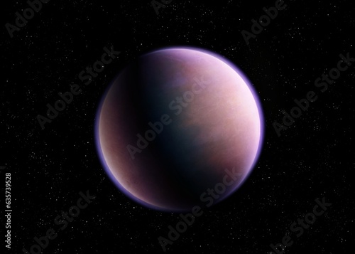 Fototapeta Naklejka Na Ścianę i Meble -  Super-Earth in deep space, beautiful extrasolar planet. Realistic exoplanet, distant alien world. Planet suitable for life.
