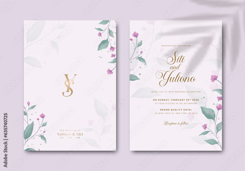 elegant wedding invitation with watercolor flower illustration