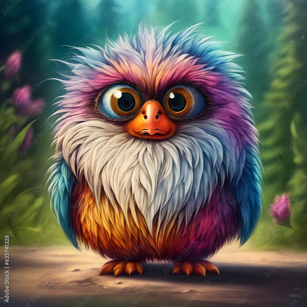 Puffy cute monster bird in the magical universe Puffy cute monster bird in the magical universe