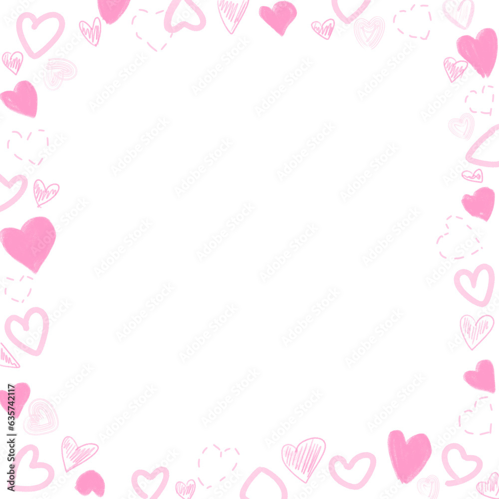 Cute doodle heart shape frame illustration in pink png