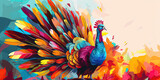 abstract colorful turkey illustration with copy space, thanksgiving background