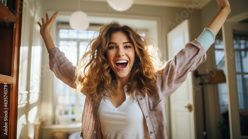 Happy young woman at home, ...