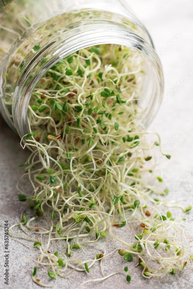 Microgreens grown in a jar.