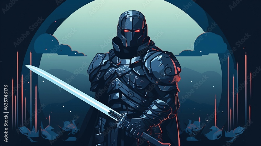 An illustration of a knight in armor holding a sword AI Generated - obrazy, fototapety, plakaty 