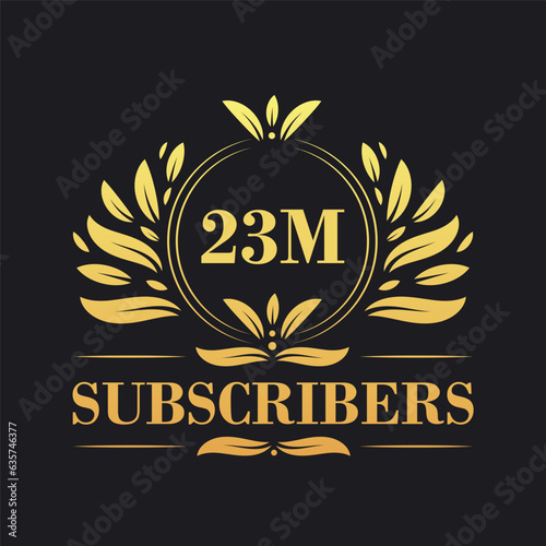 23M Subscribers celebration design. Luxurious 23M Subscribers logo for social media subscribers