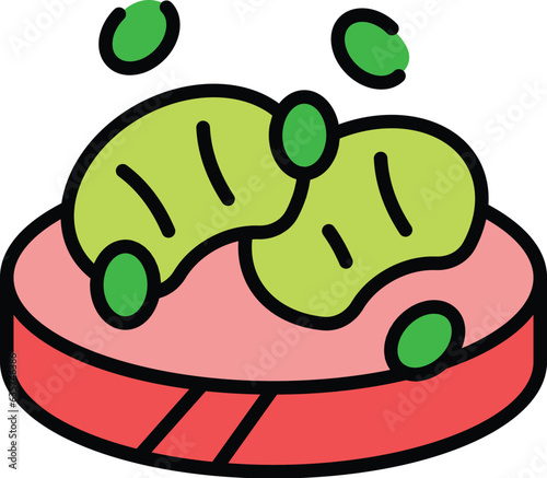 Shrimp bruschetta icon outline vector. Food appetizer. Italian buffet color flat