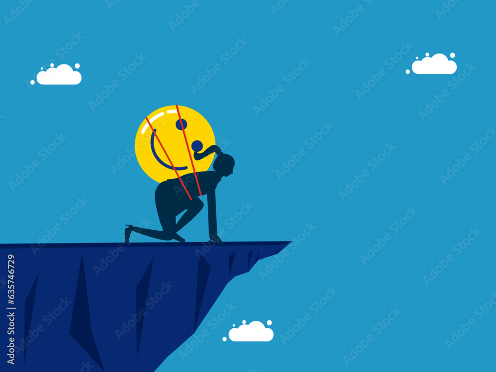 optimistic and determined. Positive woman getting ready to jump on a high cliff vector
