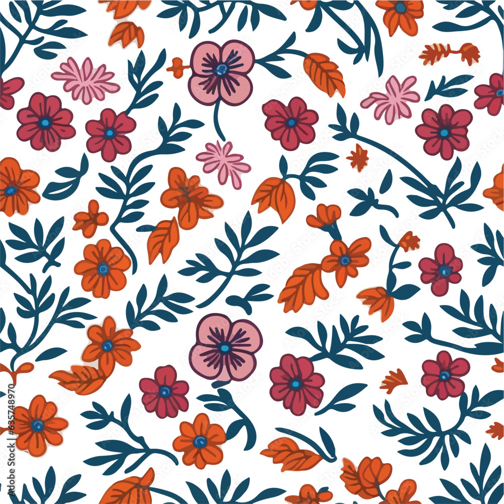 vector seamless floral pattern. simple hand drawn flower  pattern.