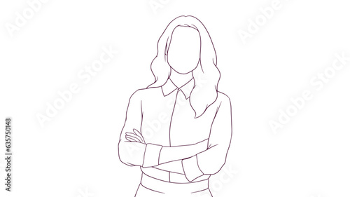 confident and beautiful businesswoman with crossed arms  hand drawn style vector illustration