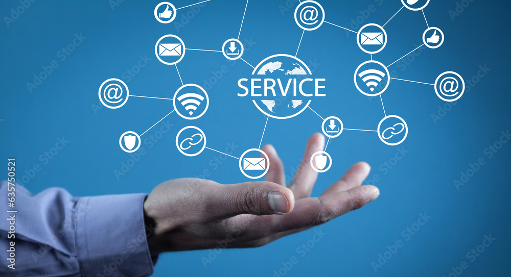 Concept of Service with a contact symbols. Concept of Service with a contact symbols.